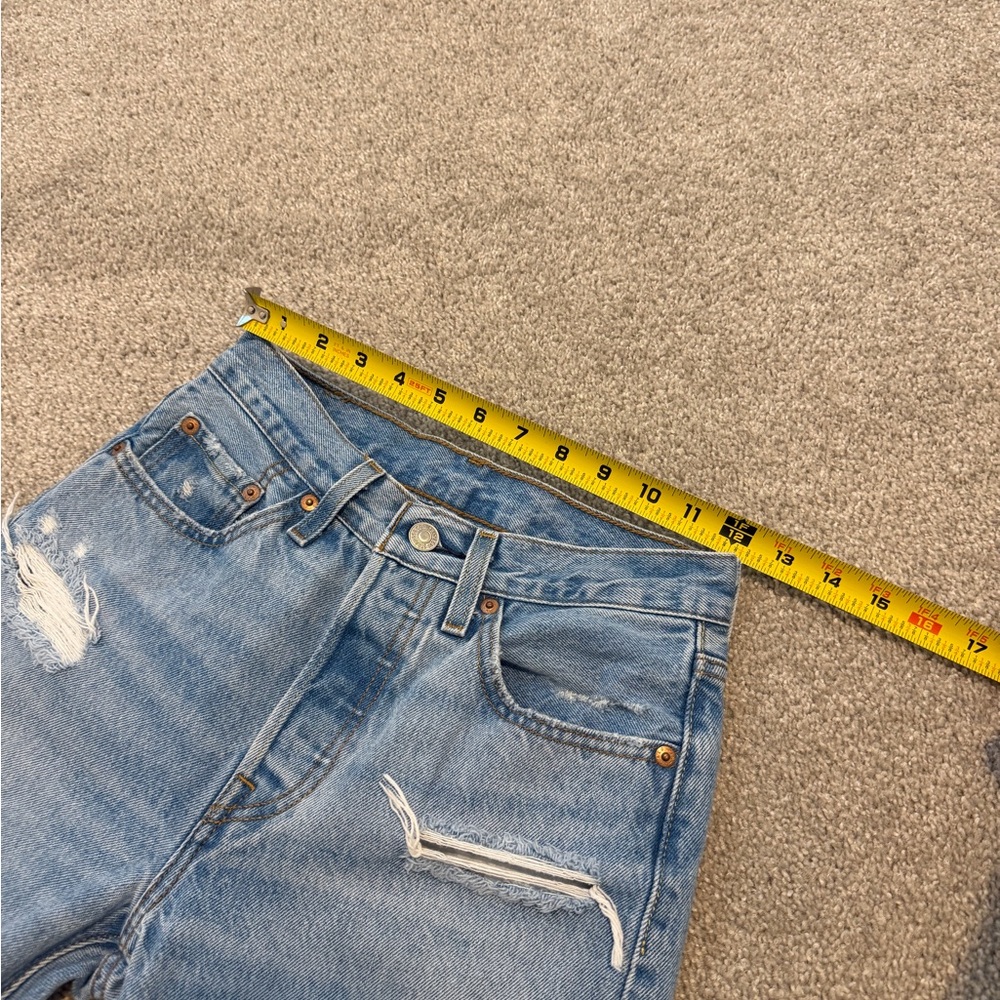 Levi's Women's 501 High Rise Straight Leg Jeans 24 X 30 Color Lane Change Ripped - Picture 10 of 13